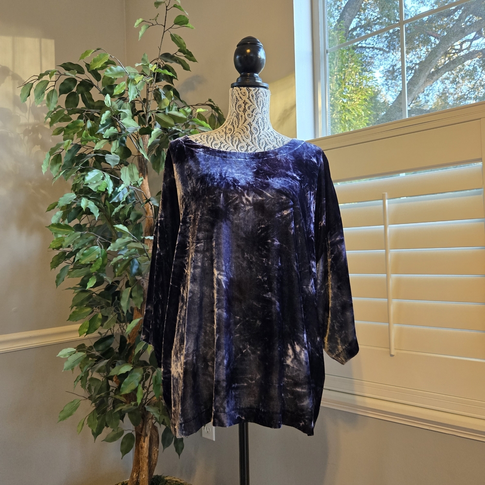 J.Jill 2X Pure Jill Relaxed Crushed Velvet Top In Dark Blue